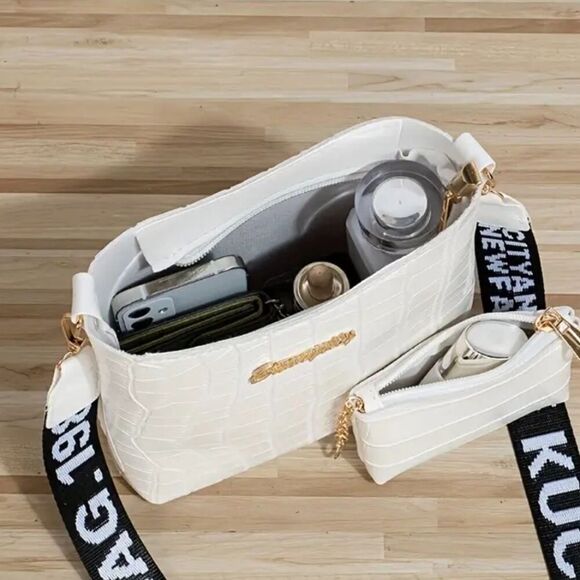 Chic Croc-Embossed Mini Crossbody Vegan Leather Bag Set - Picture 2 of 9